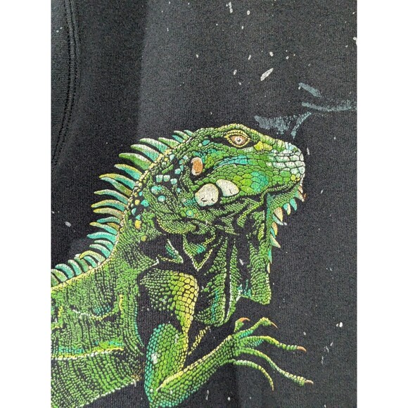 Vintage Iguana Graphic Print Distressed Paint Splatter Hanes Sweatshirt USA Sz L - Picture 5 of 8